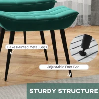 HOMCOM Accent Chair with Footstool Set, Tufted Upholstered Armless Lounge Chair with Pillow and Steel Legs for Living Room, Bedroom, Green(m-15)