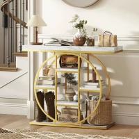 HOMCOM Masă consolă pentru hol Mobilier de intrare industrial 6 rafturi depozitare blat 4cm 100 x 30 x 81,5cm Alb(m-7)