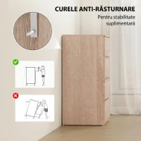HOMCOM Comodă cu 4 Sertare din Lemn cu Șine Metalice și Mânere Canelate, 60x40x80 cm, Lemn Fag(m-6)