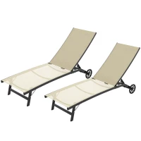 Outsunny Lot de 2 bains de soleil en aluminium et textilène avec roulettes dossier inclinable charge max. 150 Kg kaki(m-12)