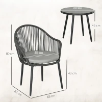 Outsunny Ensemble de jardin salon de jardin en résine tressée cadre en acier 2 fauteuils + 1 table basse coussins inclus gris(m-3)