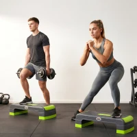 HOMCOM Step Fitness per Aerobica Antiscivolo e Regolabile su 3 Altezze, in PP, 78x28x10/15/20 cm, Verde e Grigio(m-7)