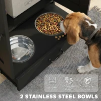 PawHut Pet Feeding Station with Raised Dog Bowls, Adjustable Panel, Hooks, Black(m-6)