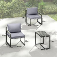 Outsunny 3-teiliges Balkonmöbel Set 2 Sessel mit Tisch abnehmbar Sitz-& Rückenkissen atmungsaktiv Bezug Grau(m-3)