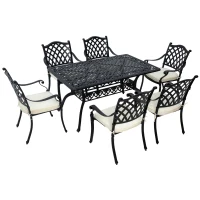 Outsunny 7 Pieces Aluminium Patio Dining Set with Umbrella Hole Black(m-1)