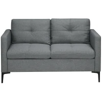 HOMCOM Canapé 2 places contemporain piètement métal noir tissu aspect lin gris foncé(m-10)