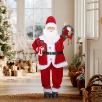 HOMCOM Weihnachtsmann, Weihnachts-Dekoration, 120 cm, biegsame Arme, mit Geschenk & Weihnachtskranz, Geräuschaktivierung, Rot(m-10)