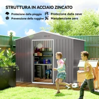 Outsunny Casetta da Giardino 2.3x1.7 m in Acciaio con Prese d'Aria e Doppia Porta Scorrevole, Effetto Legno(m-3)