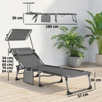 Outsunny Set de 2 Tumbonas Plegables con Reposacabezas Parasol Bolsillo Lateral y Respaldo Reclinable en 5 Posiciones Gris(m-3)