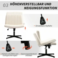 HOMCOM Homeoffice Stuhl höhenverstellbar Drehstuhl mit Leinenoptik Schneidersitz-Stuhl bis 120 kg belastbar, Cremeweiß(m-6)
