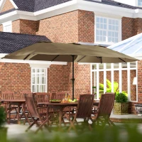 Outsunny Sombrilla Doble 4x2,2 m Sombrilla Terraza Exterior con Manivela Manual Impermeable y Protección UV30+ Café(m-10)