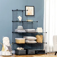 HOMCOM Estantería Modular 9 Cubos Estantería Apilable de Alambre DIY Organizador de Almacenamiento Multiuso para Salón Negro(m-2)