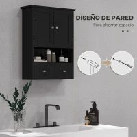 kleankin Armario de Baño de Pared Armario Colgante Mueble Suspendido de Baño con 2 Puertas y 2 Cajones 50,8x17,8x66 cm Negro(m-5)