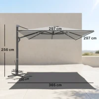 Outsunny Umbrelă Suspendată cu manivelă și bază în cruce, din poliester, aluminiu și metal, 365x297x256 cm, gri deschis(m-3)