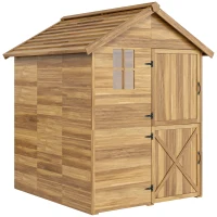 Outsunny Căsuță de Grădină din Lemn 1,8x2m cu Ușă Dublă, Fereastră și Bază Inclusă, Culoare Lemn(m-7)