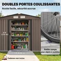 Outsunny Abri de jardin 5,4 m² 2,77 x 1,95 x 1,92 m kit de fondation porte coulissante ventilations acier galvanisé, marron(m-5)