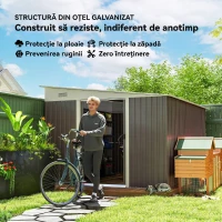 Outsunny Magazie de Grădină cu Ușă Glisantă, din Oțel, 345x280,5x169-201cm, Gri(m-5)