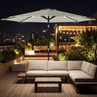 Outsunny 2.6 m Garden Parasol Umbrella with LED Solar Light, Parasol Cover, Outdoor Market Patio Umbrella, Light Grey(m-10)