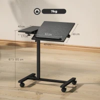 HOMCOM Măsuță pentru canapea în formă de C, măsuță mobilă pentru laptop cu roți blocabile și blat înclinabil, negru(m-3)