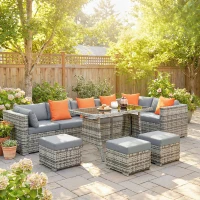Outsunny 10 Piece Rattan Garden Furniture Set, 3 Corner Sofas with 3 Chairs, 3 Stools and Coffee Table, Outdoor Patio Furniture(m-2)