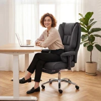 HOMCOM Executive Office Chair, Reclining Desk Chair with Footrest, Adjustable Armrests, Pet Friendly Faux Leather, Black(m-10)