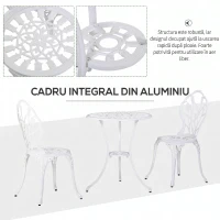 Outsunny Set de Grădină 3 Piese din Aluminiu cu 2 Scaune 42,5x47,5x89 cm și Masă Rotundă Ø60x67 cm, Alb(m-5)