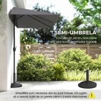 Outsunny - Umbrelă de perete în formă de semilună, economisitoare de spațiu, cu deschidere prin manivelă, gri(m-4)