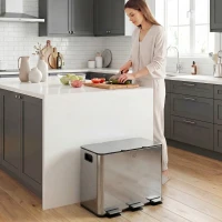HOMCOM Bidone Immondizia a 3 Sezioni da 20L con Chiusura Silenziosa, in Acciaio Inox e PP, 61.9x36.6x56.7 cm(m-5)