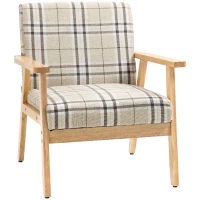 HOMCOM Modern One Seater Sofa for Living Room, Linen Fabric Small Couch with Rubber Wood Frame, Armrests, Lattice Pattern, Upholstered Armchair, Beige(m-1)