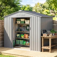 Outsunny Abri de Jardin 2,5 m² - Remise pour Outils avec Kit de Fondation - Cabanon Porte Verrouillable - Tôle d'Acier Gris(m-9)