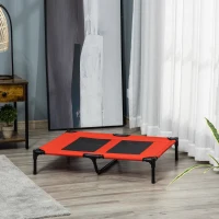 PawHut Lettino per Cani Grandi Rialzato con Tessuto a Rete, Peso Massimo 30kg, 91.5x76.2x18 cm, Rosso(m-9)