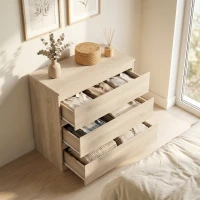 HOMCOM 3-Drawer Storage Organiser Unit, Chest of Drawers for Bedroom, Living Room, 80 x 39 x 73cm, Oak(m-7)