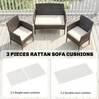 Outsunny Outdoor Seat Cushion Pads for Rattan Furniture, 3 PCs Garden Furniture Cushions, Cream White(m-4)