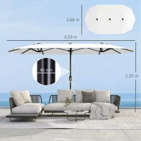 Outsunny Ombrellone Doppio a 12 Stecche con Manovella, in Metallo e Poliestere, 4.6x2.7 m, Bianco(m-3)