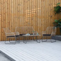 Outsunny Set Mobili da Giardino Stile Boho in Rattan PE con 2 Poltrone, Divanetto e Tavolino(m-10)
