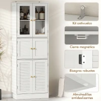 HOMCOM Columna de Baño Estrecha con Puertas de Vidrio Puertas de Lamas Estantes Ajustables 60x30x170 cm Blanco(m-7)