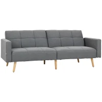 HOMCOM 2 in 1 Schlafsofa 205 x 88 cm Sofa mit Bettfunktion, Couch mit Sitzkissen, Leinenoptik Grau(m-1)