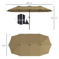 Outsunny Sombrilla Doble 4x2,2 m Sombrilla Terraza Exterior con Manivela Manual Impermeable y Protección UV30+ Café(m-3)