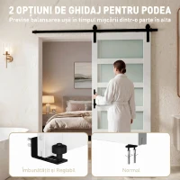 HOMCOM Ușă Glisantă 91,4 x 213,4 cm cu Kit, Panouri din Sticlă, Aspect Lemn Alb(m-6)