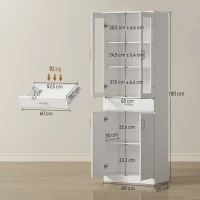 HOMCOM Buffet haut cuisine, armoire de cuisine, 4 portes dont 2 en verre, tiroirs, étagères réglables, 60x35x180cm, blanc(m-3)