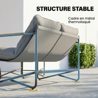 Outsunny Salon de Jardin 4 Pièces Ensemble avec Canapé 2 Places, 2 Fauteuils et Table Basse Verre Trempé Coussins 13cm Gris Clair(m-6)