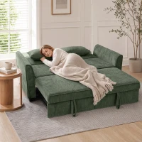 HOMCOM 2 Seater Sofa Bed, 4-in-1 L-Shaped Convertible Pull-Out Sleeper Sofa with Adjustable Backrest Side Pockets, Dark Green(m-8)