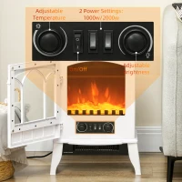 HOMCOM Freestanding Electric Fireplace, Electric Log Burner with LED Flame Effect, Overheating Safety System, 1000W/2000W, White(m-5)