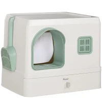 PawHut Bac à litière pour chat maison de toilette avec pelle et 2 désodorisants inclus dim. 40 x 50 x 40 cm - blanc(m-1)