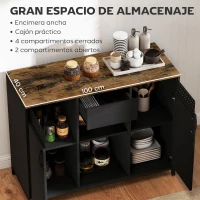 HOMCOM Aparador de 2 Puertas con Orificios 2 Compartimentos y Cajón Estantes Ajustables 100x40x80 cm Negro(m-4)