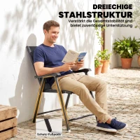 Outsunny 2er-Set Klappstuhl Gartenstuhl klappbar mit hoher Rückenlehne Armlehne Stahl Texteline 58 x 62 x 97 cm Schwarz(m-7)