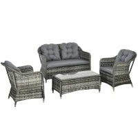 Outsunny 4 Pieces Outdoor PE Rattan Garden Furniture Set with Cushions - Patio Special Hand Weave Wicker Conservatory Sofa Set and Glass Top Coffee Table, Mixed Grey(m-12)