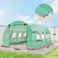 Outsunny Gewächshaus ca. 4 x 3 x 2 m Foliengewächshaus mit Rollbar 2 Reißverschlusstür & 8 Netzfenster Stützstangen Grün(m-3)