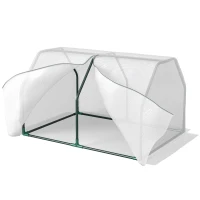 Outsunny Invernadero de Terraza 100x70x60 cm Vivero Casero Pequeño de Jardín con Cremallera para Cultivos Plantas Flores Marco de Acero Cubierta de PE 140g/m² Blanco(m-11)