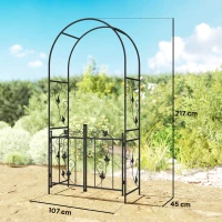 Outsunny 2.17m Steel Garden Arch with Gate, Wedding Arch for Outdoor, Garden, 107W x 45D x 217H cm Black(m-3)